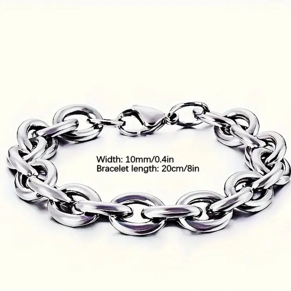 NWT Titanium Steel Chunky Chain 22” Necklace & 8” Bracelet Set, Silver Tone